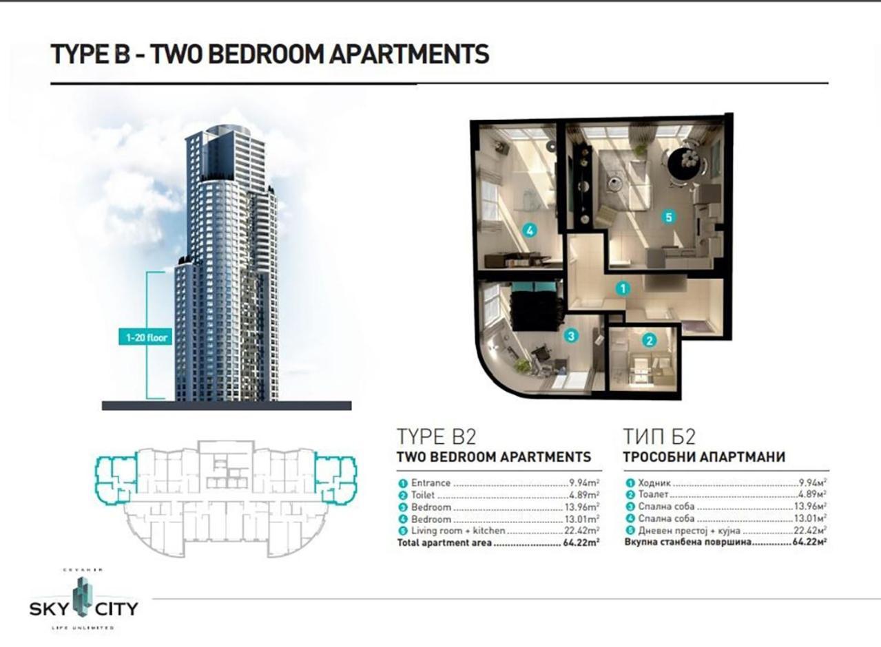 18Th & 16H Floor Secure Luxury Condos With Pool & Fitness Included In Price Skopje Bagian luar foto